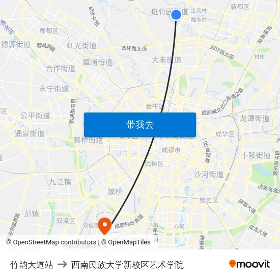 竹韵大道站 to 西南民族大学新校区艺术学院 map
