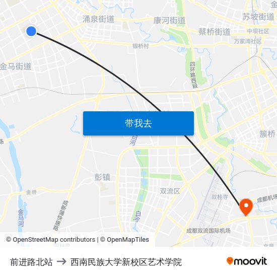前进路北站 to 西南民族大学新校区艺术学院 map