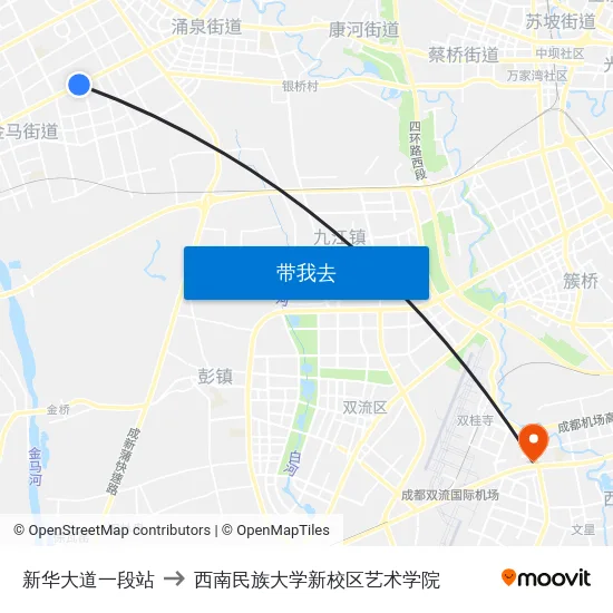 新华大道一段站 to 西南民族大学新校区艺术学院 map