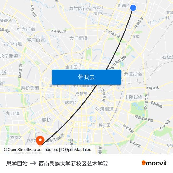 思学园站 to 西南民族大学新校区艺术学院 map