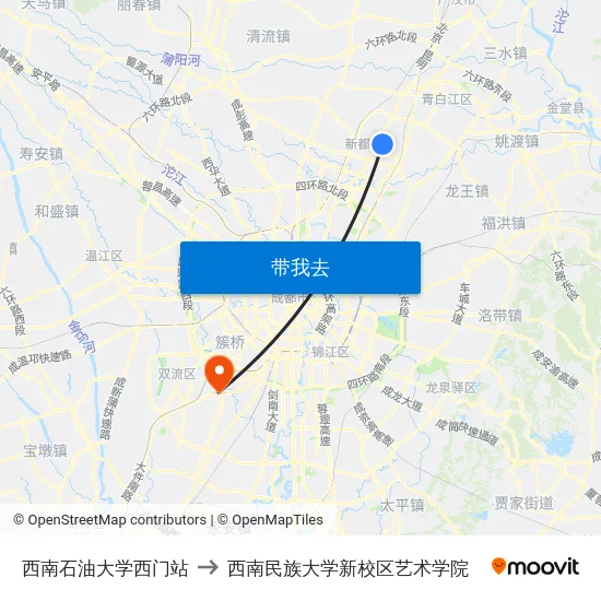 西南石油大学西门站 to 西南民族大学新校区艺术学院 map