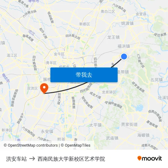洪安车站 to 西南民族大学新校区艺术学院 map