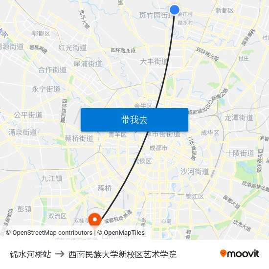 锦水河桥站 to 西南民族大学新校区艺术学院 map