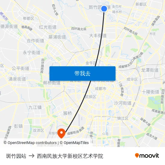 斑竹园站 to 西南民族大学新校区艺术学院 map