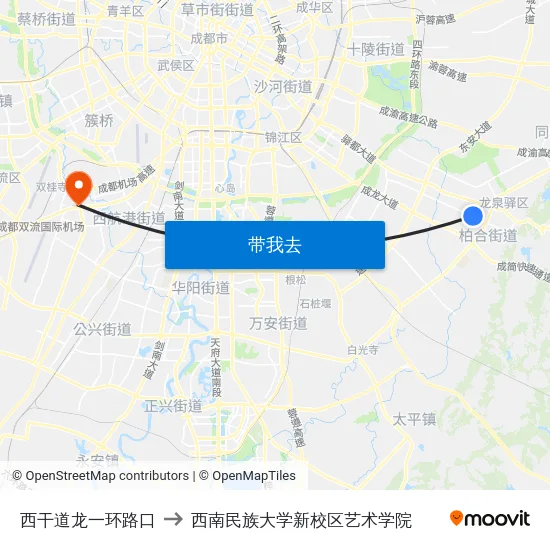 西干道龙一环路口 to 西南民族大学新校区艺术学院 map