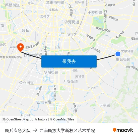 民兵应急大队 to 西南民族大学新校区艺术学院 map