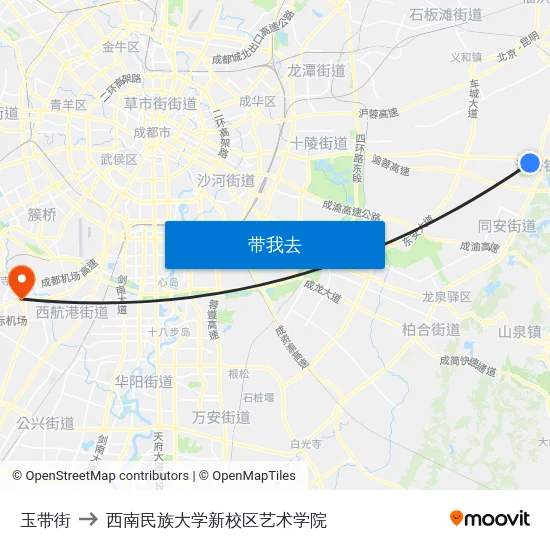 玉带街 to 西南民族大学新校区艺术学院 map