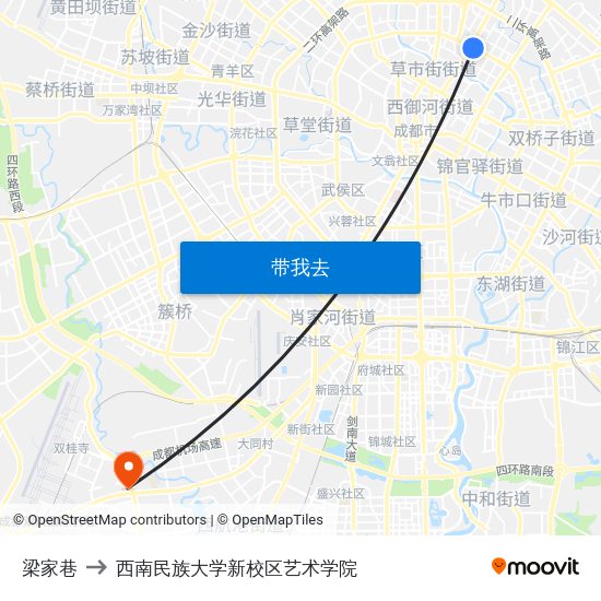 梁家巷 to 西南民族大学新校区艺术学院 map