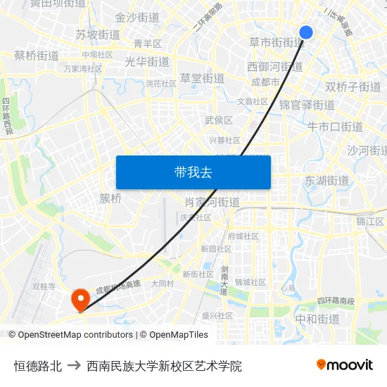 恒德路北 to 西南民族大学新校区艺术学院 map