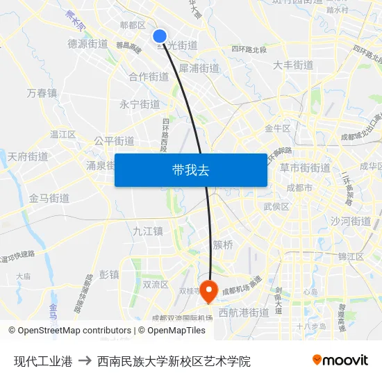 现代工业港 to 西南民族大学新校区艺术学院 map