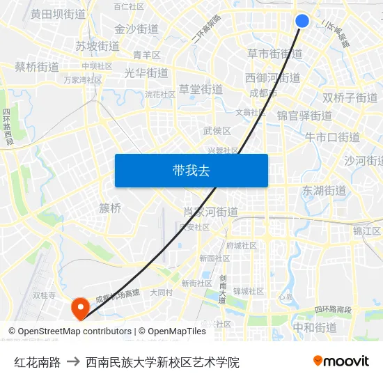 红花南路 to 西南民族大学新校区艺术学院 map