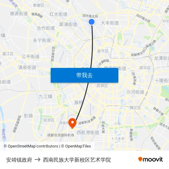 安靖镇政府 to 西南民族大学新校区艺术学院 map