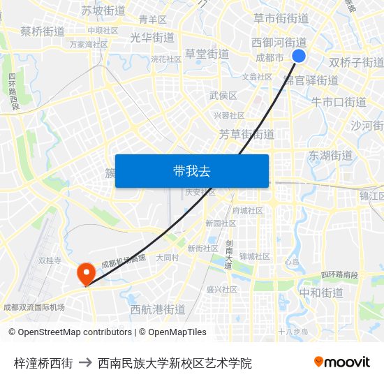 梓潼桥西街 to 西南民族大学新校区艺术学院 map