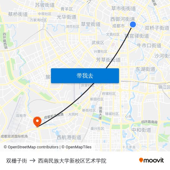双栅子街 to 西南民族大学新校区艺术学院 map