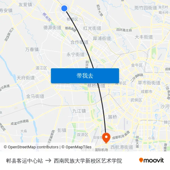 郫县客运中心站 to 西南民族大学新校区艺术学院 map