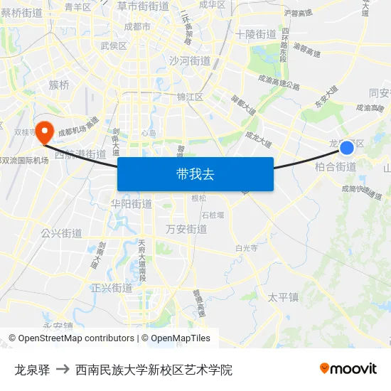 龙泉驿 to 西南民族大学新校区艺术学院 map