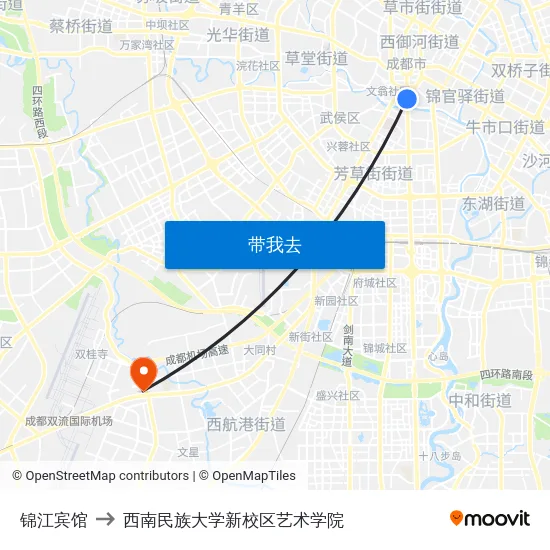 锦江宾馆 to 西南民族大学新校区艺术学院 map