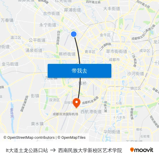 It大道土龙公路口站 to 西南民族大学新校区艺术学院 map