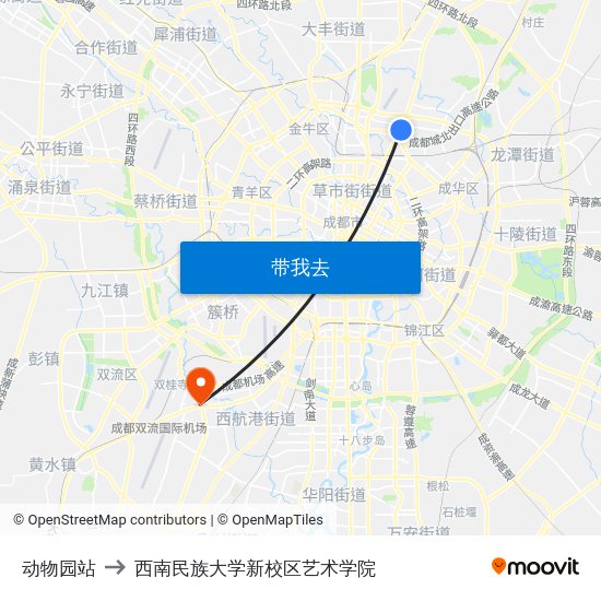 动物园站 to 西南民族大学新校区艺术学院 map