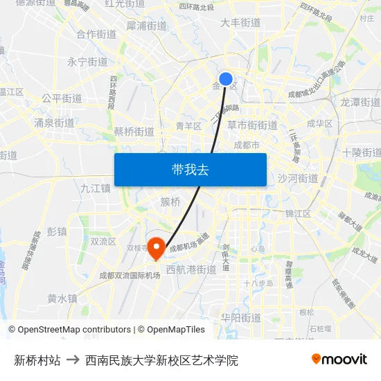 新桥村站 to 西南民族大学新校区艺术学院 map