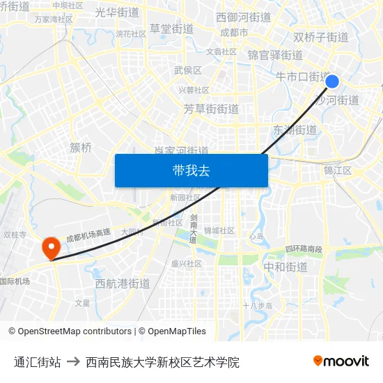 通汇街站 to 西南民族大学新校区艺术学院 map