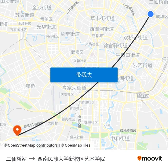 二仙桥站 to 西南民族大学新校区艺术学院 map