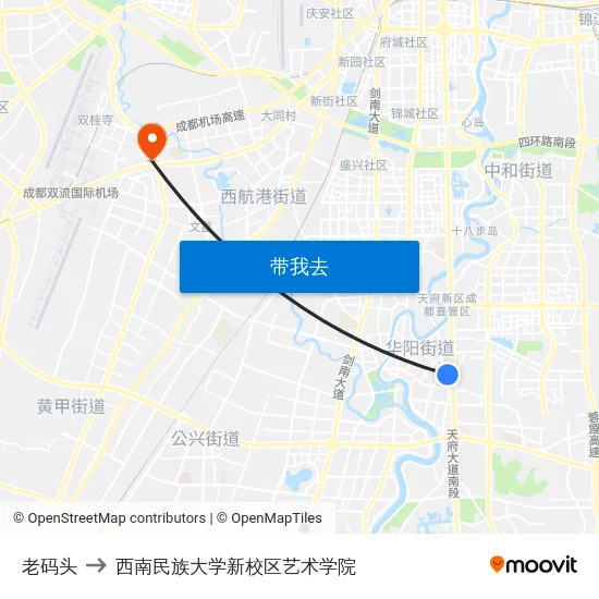 老码头 to 西南民族大学新校区艺术学院 map