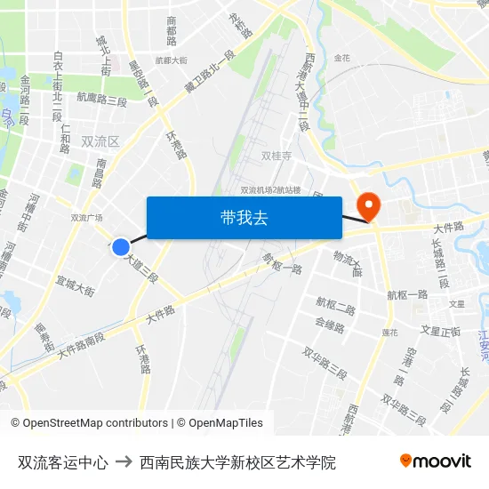 双流客运中心 to 西南民族大学新校区艺术学院 map