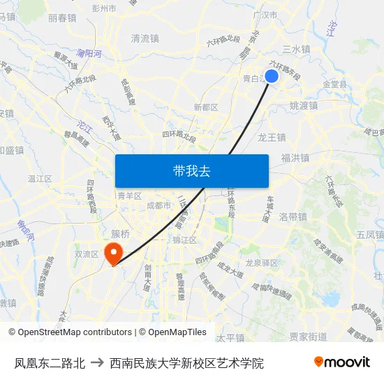 凤凰东二路北 to 西南民族大学新校区艺术学院 map