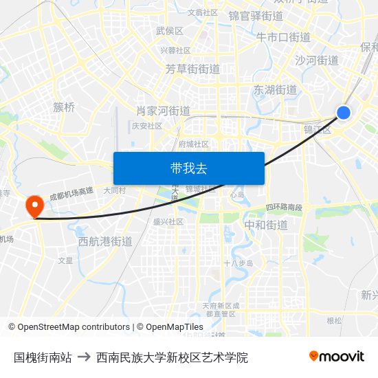 国槐街南站 to 西南民族大学新校区艺术学院 map