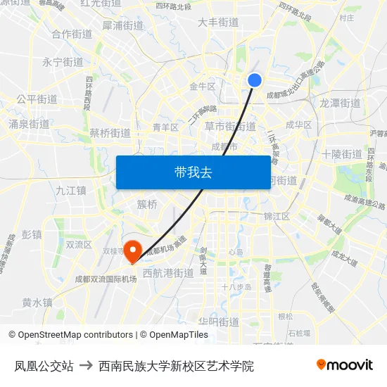 凤凰公交站 to 西南民族大学新校区艺术学院 map