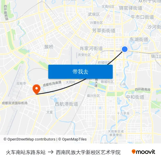 火车南站东路东站 to 西南民族大学新校区艺术学院 map