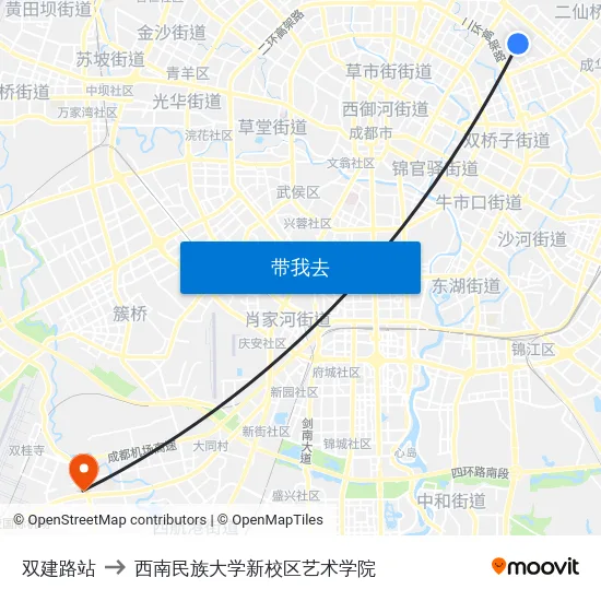 双建路站 to 西南民族大学新校区艺术学院 map