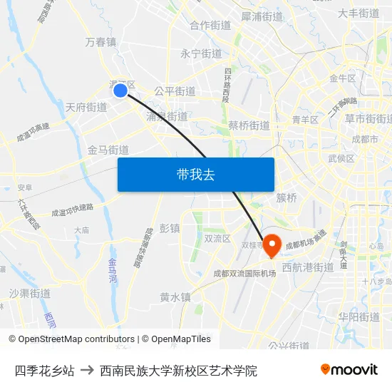 四季花乡站 to 西南民族大学新校区艺术学院 map