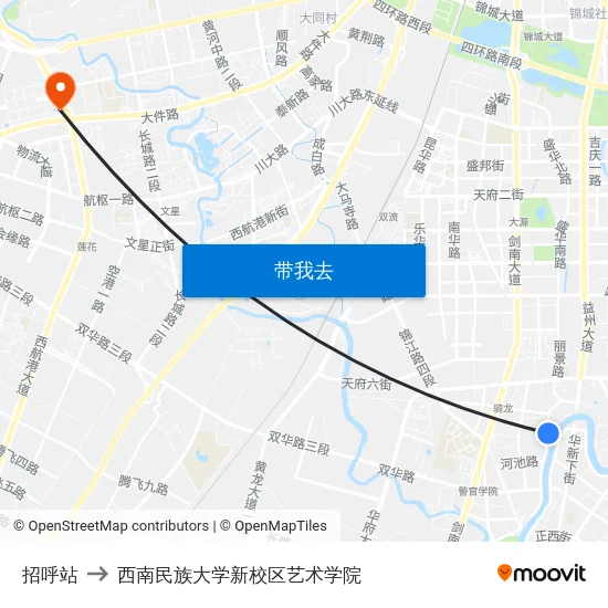 招呼站 to 西南民族大学新校区艺术学院 map