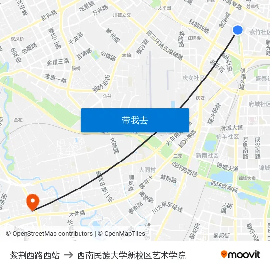 紫荆西路西站 to 西南民族大学新校区艺术学院 map