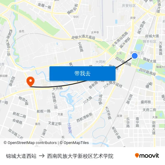 锦城大道西站 to 西南民族大学新校区艺术学院 map