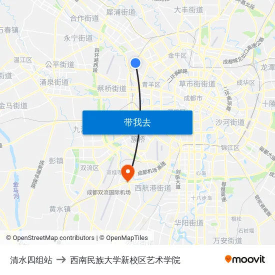 清水四组站 to 西南民族大学新校区艺术学院 map