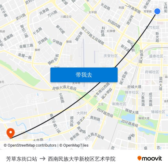 芳草东街口站 to 西南民族大学新校区艺术学院 map
