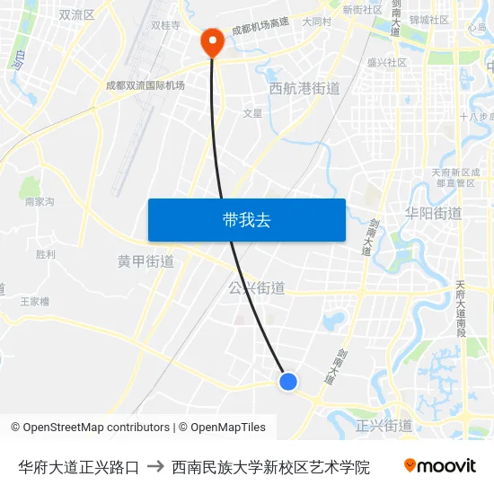 华府大道正兴路口 to 西南民族大学新校区艺术学院 map