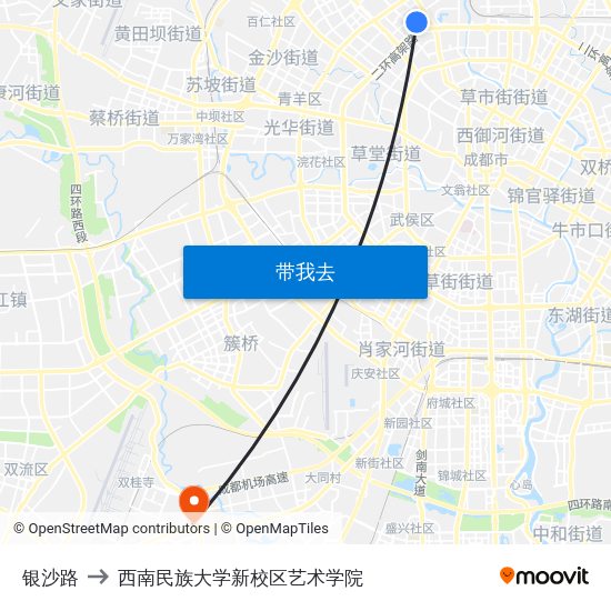 银沙路 to 西南民族大学新校区艺术学院 map