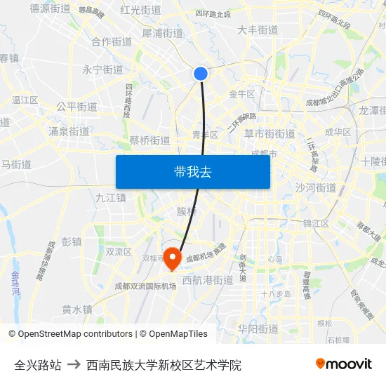 全兴路站 to 西南民族大学新校区艺术学院 map