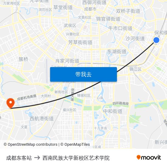 成都东客站 to 西南民族大学新校区艺术学院 map