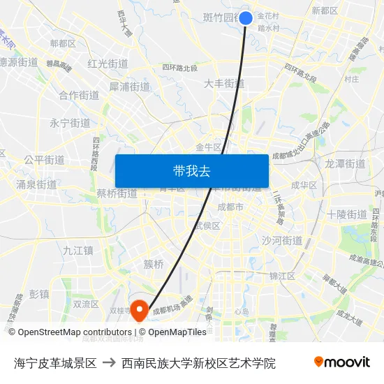 海宁皮革城景区 to 西南民族大学新校区艺术学院 map