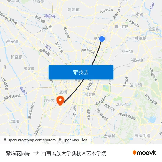 紫瑞花园站 to 西南民族大学新校区艺术学院 map