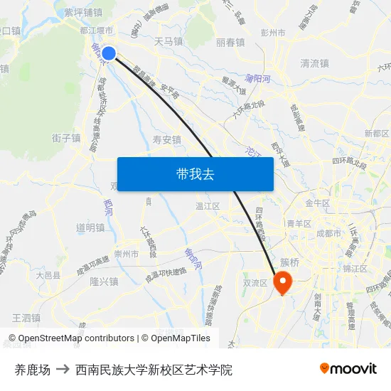 养鹿场 to 西南民族大学新校区艺术学院 map