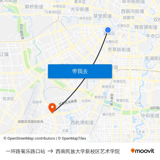 一环路菊乐路口站 to 西南民族大学新校区艺术学院 map