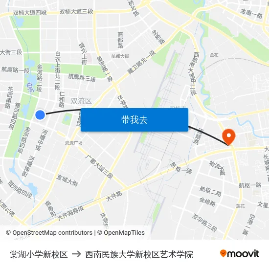 棠湖小学新校区 to 西南民族大学新校区艺术学院 map