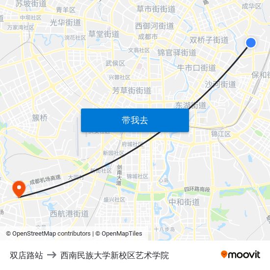 双店路站 to 西南民族大学新校区艺术学院 map