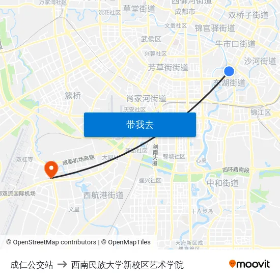 成仁公交站 to 西南民族大学新校区艺术学院 map